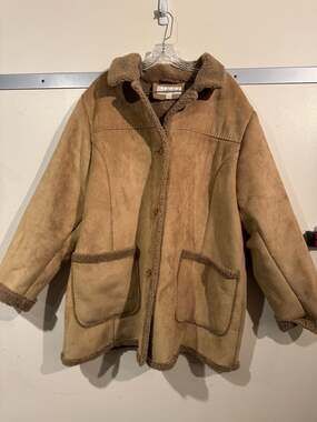 Jones NY Sport Honey Camel Brown Leather Faux Fur Jacket Coat 2X